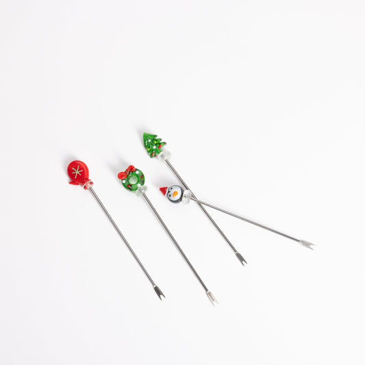 Iron and Glass Christmas Cocktail Picks, Set of 4