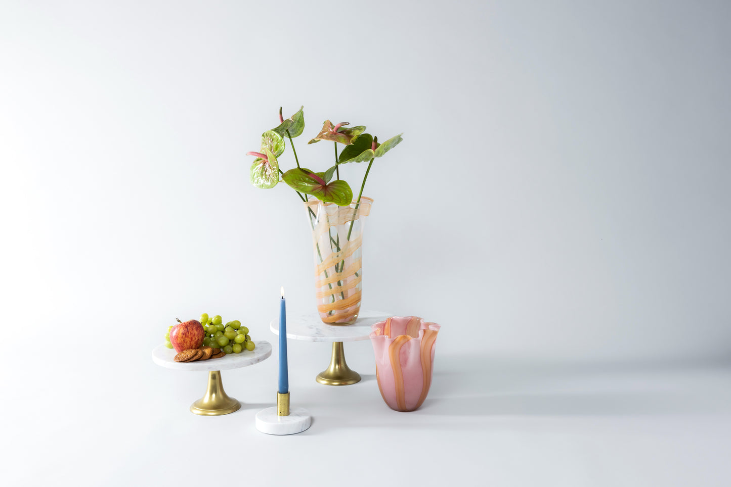 Cake Stand in White Marble with Gold Base - Medium