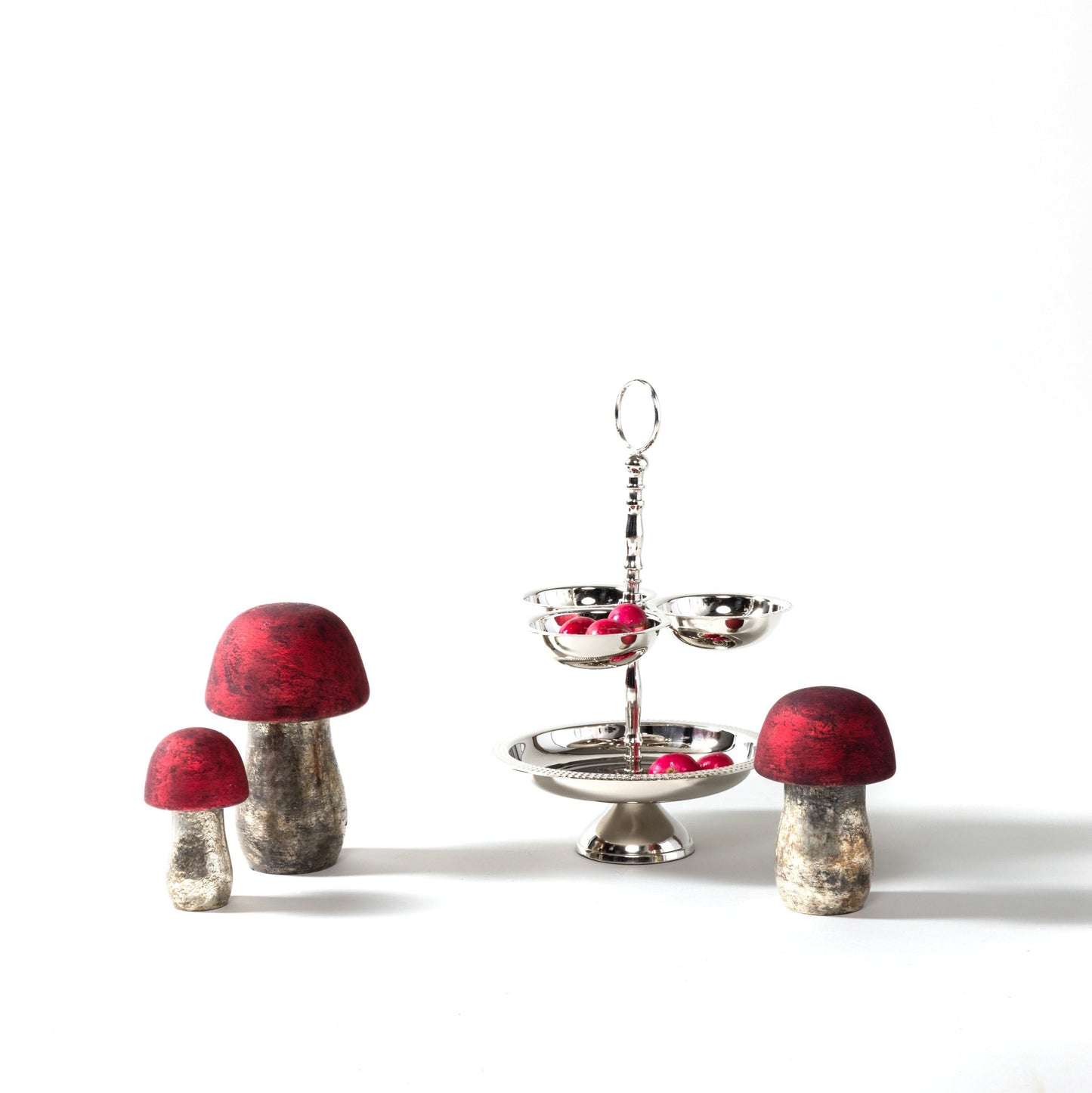 Red Glass Mushrooms, Set of 3