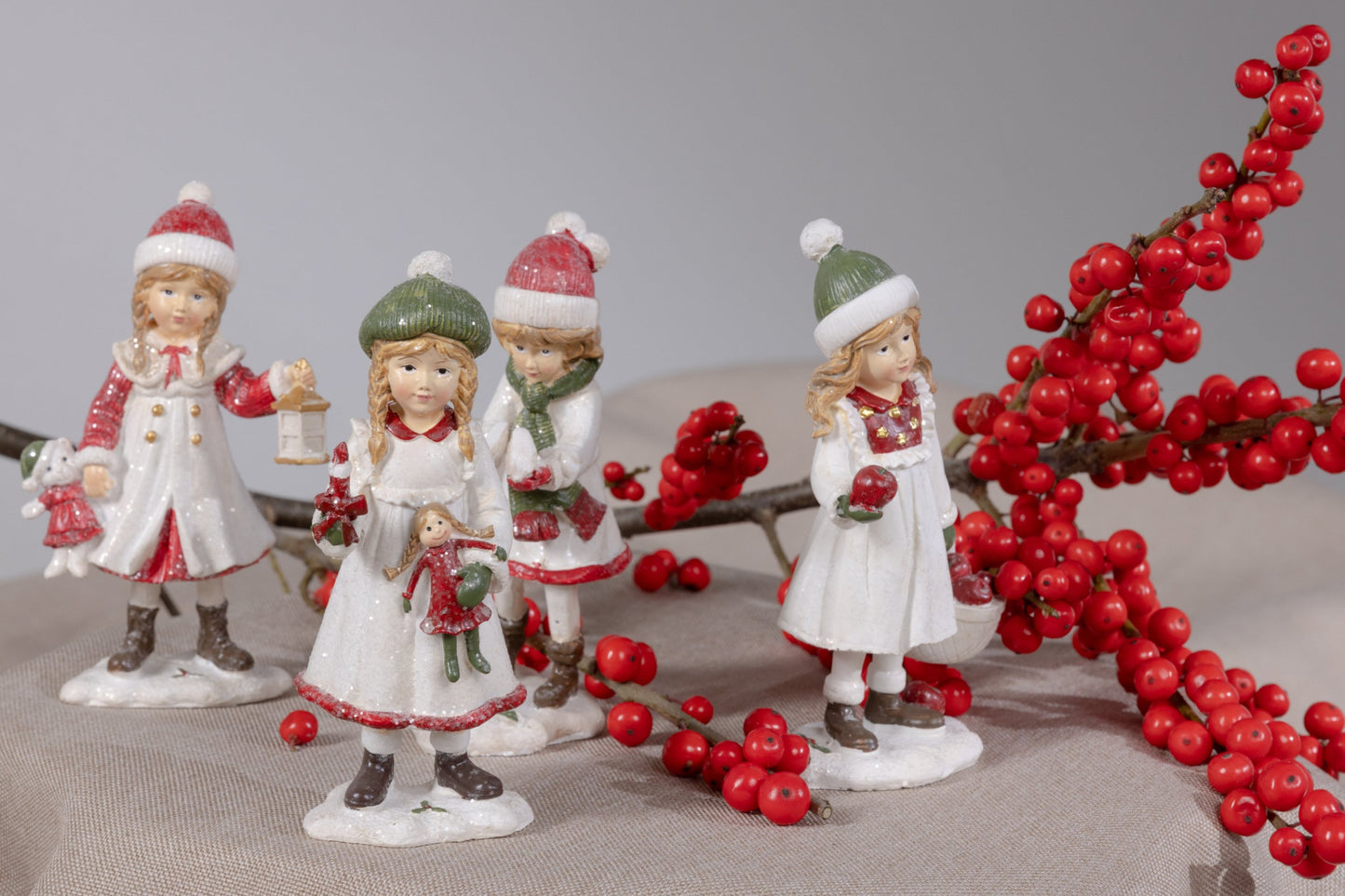 Polyresin Nostalgic Winter Girls Figurines, Set of 4