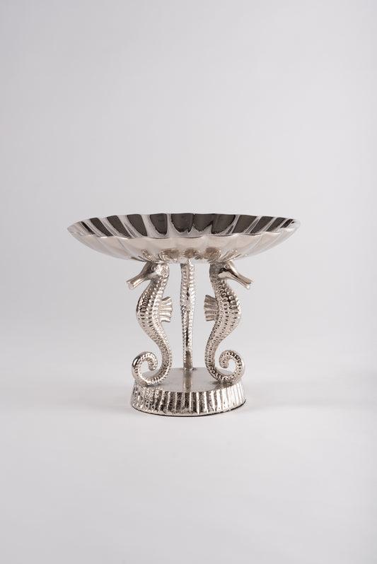 Shell Dish With Seahorse Detail in Nickel-Plated Aluminum