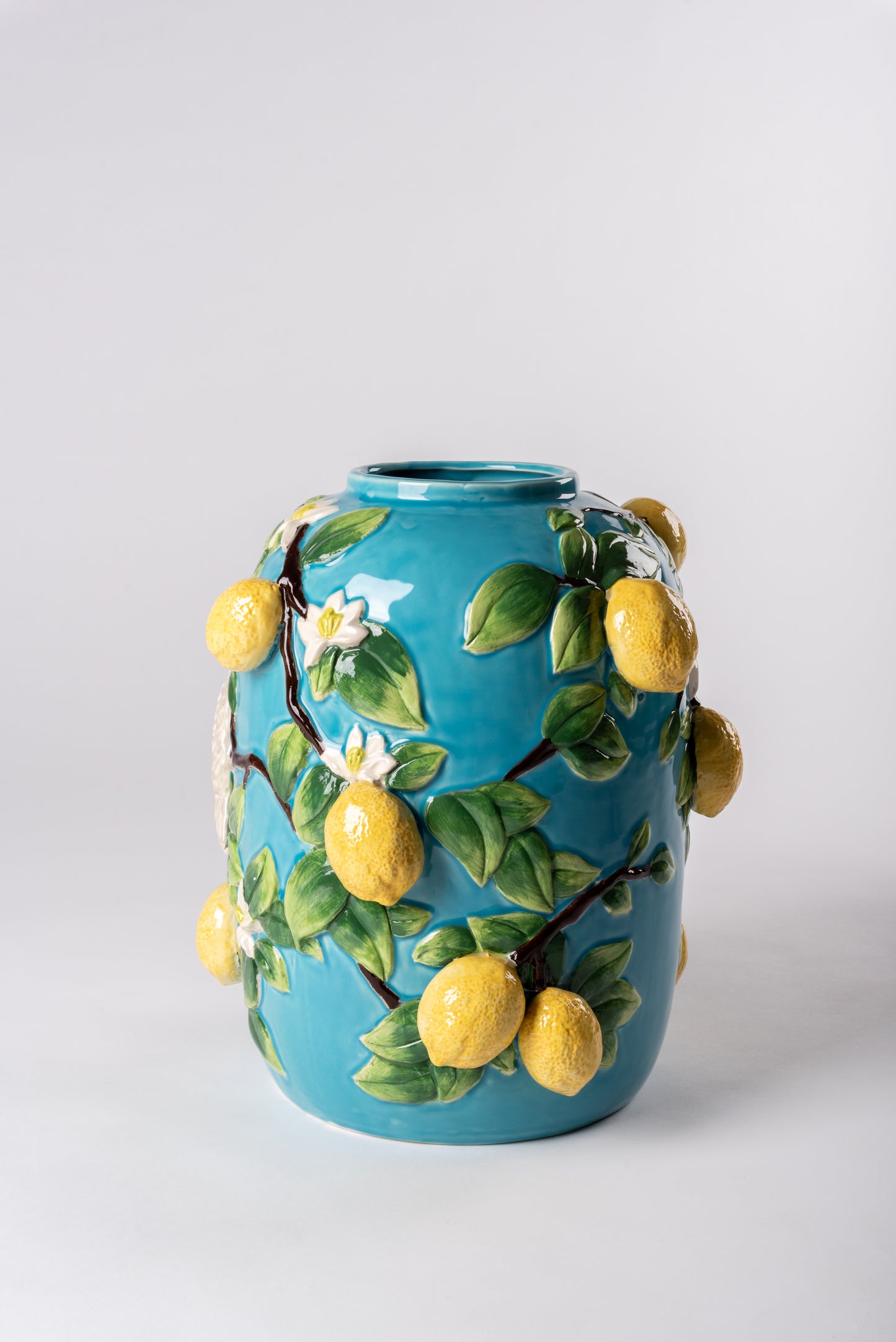 Blue Vases with Lemons and Birds Motifs