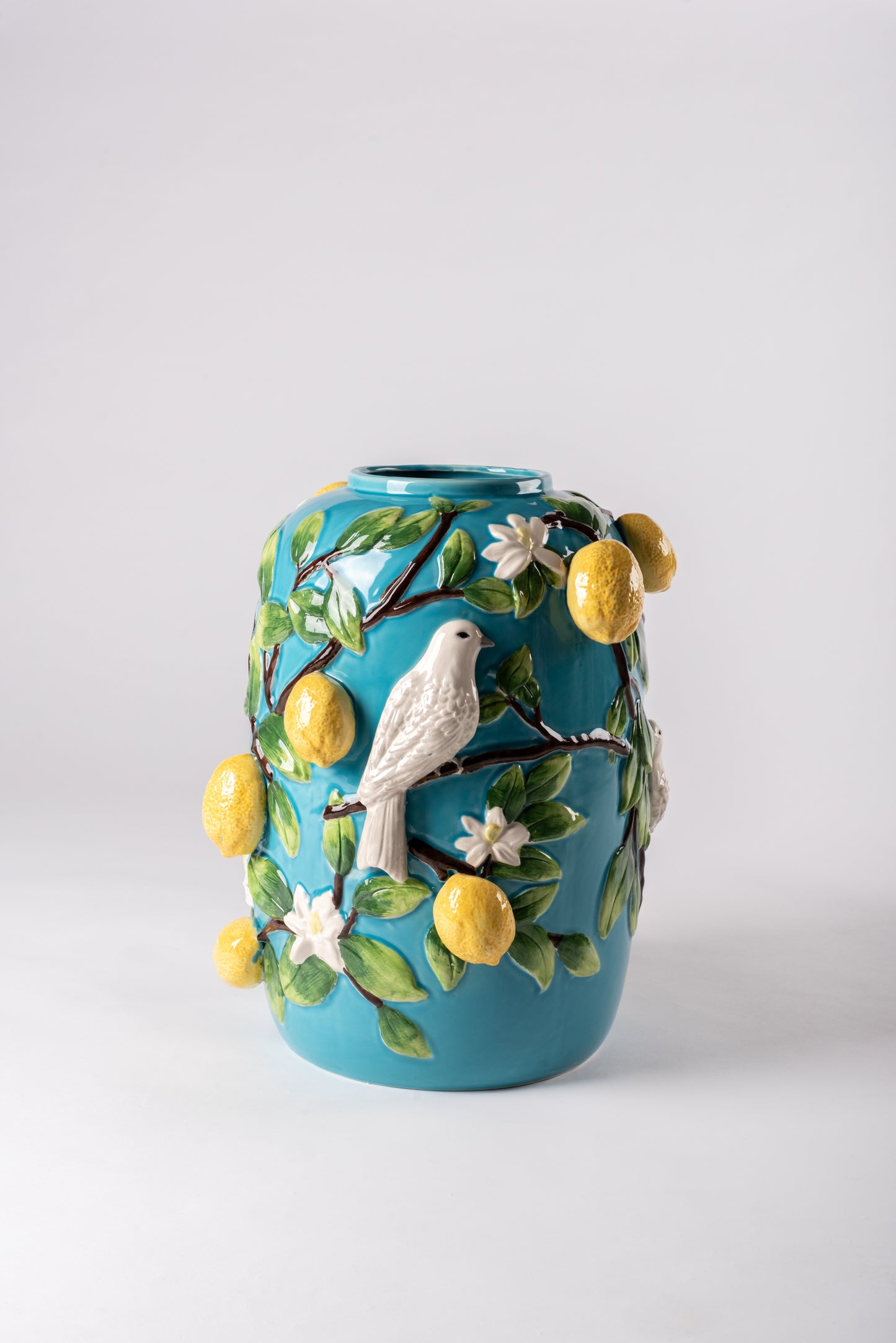 Blue Vases with Lemons and Birds Motifs