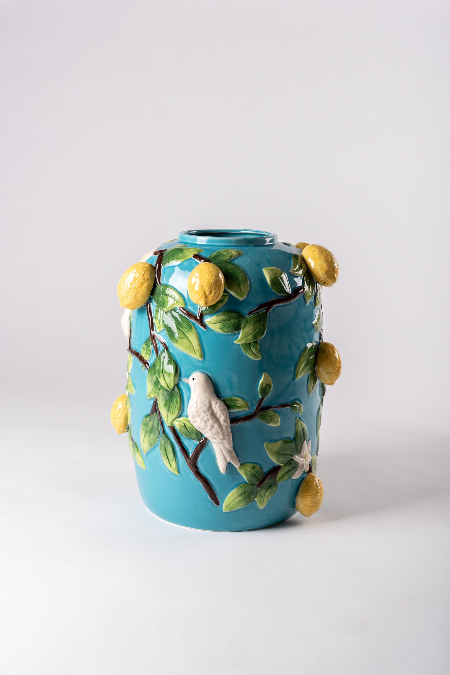 Blue Vases with Lemons and Birds Motifs