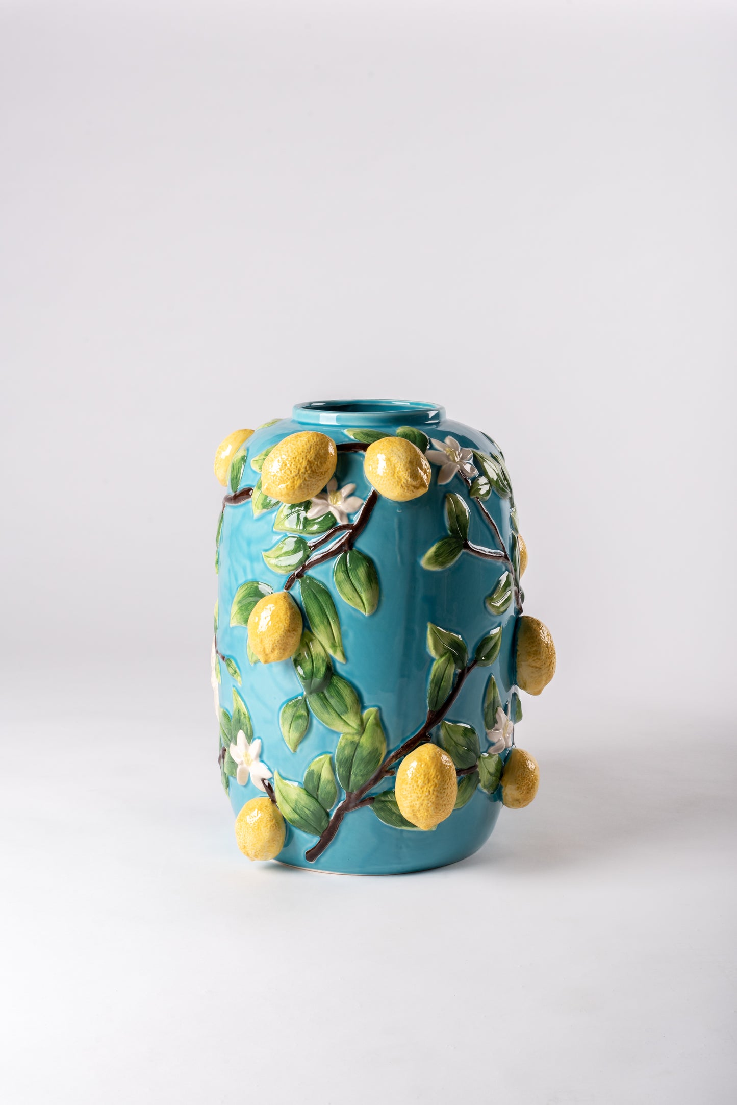 Blue Vases with Lemons and Birds Motifs