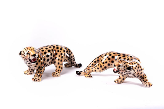Handmade Ceramic Cheetah Figurines - Set of 2