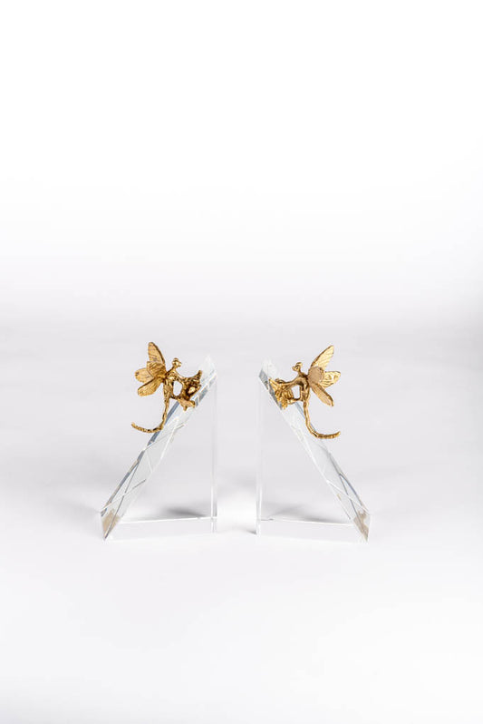 Transparent Glass and Metal Dragonfly Bookends - Set of 2