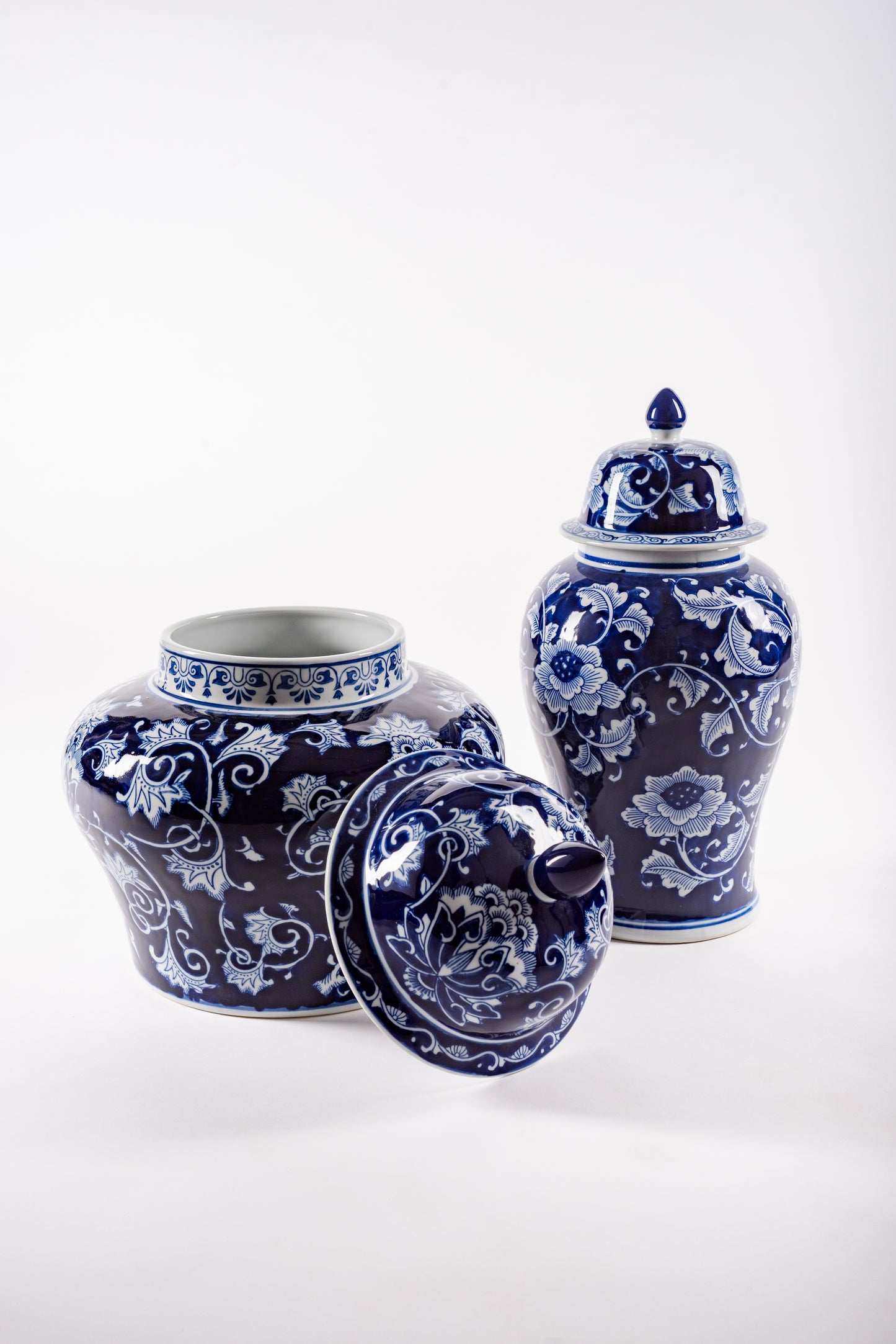Hand-Painted Lidded Porcelain Vases