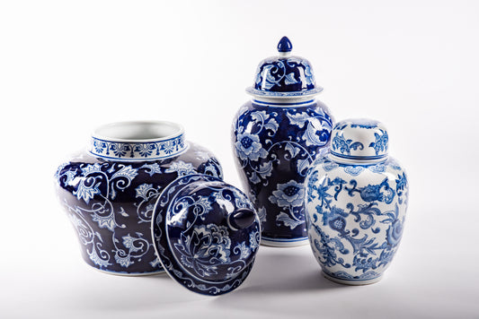 Hand-Painted Lidded Porcelain Vases