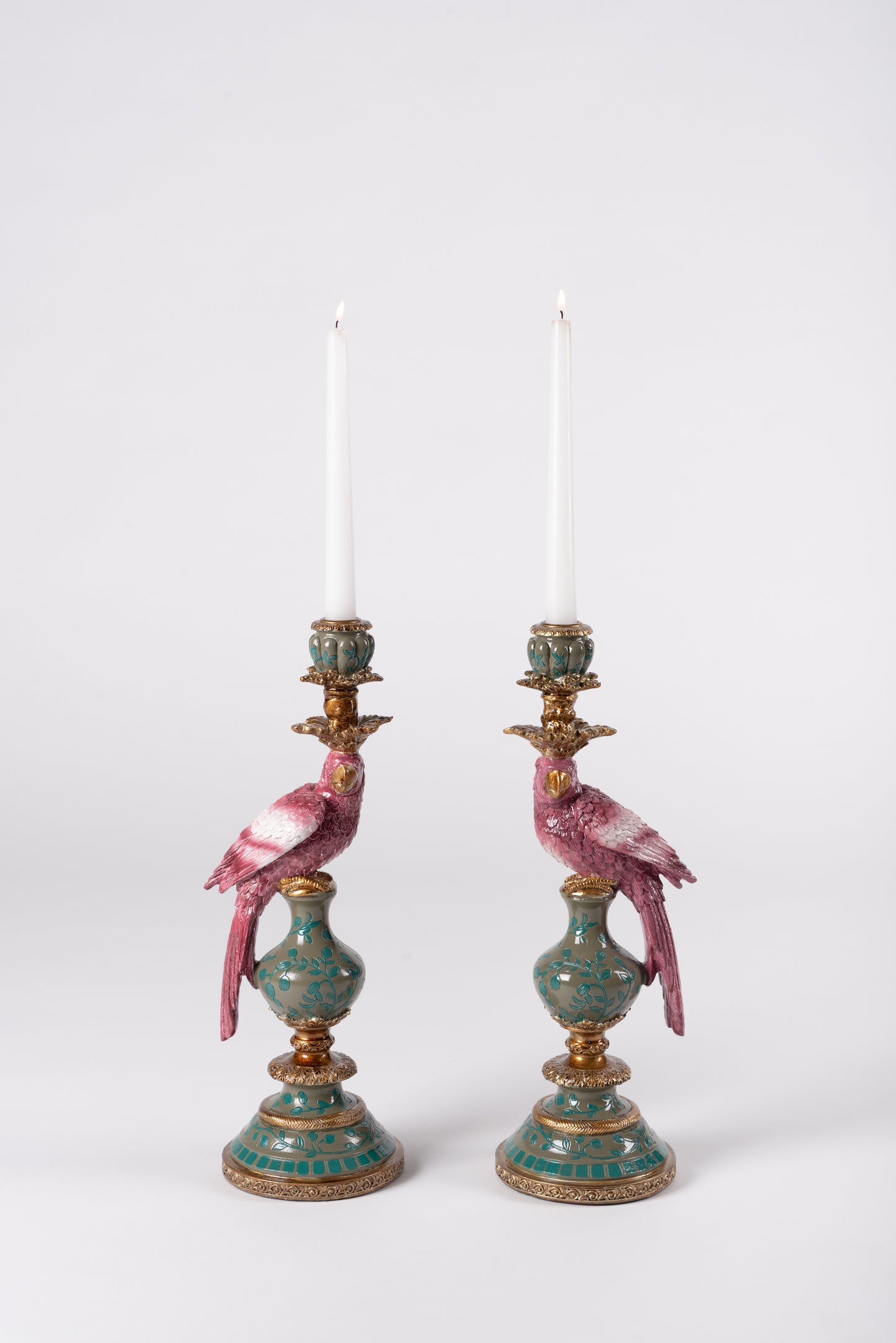 Pink Parrot Candleholders