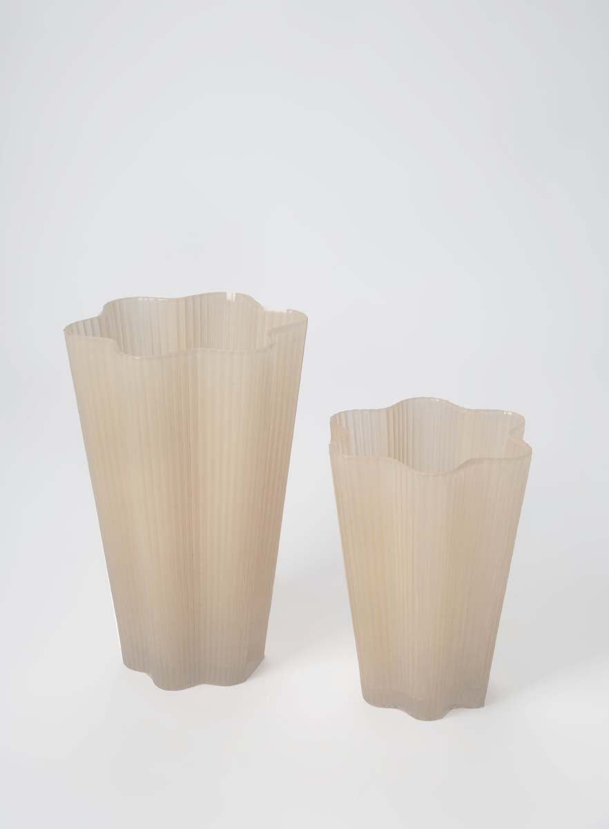 Beige Fluted Glass Vase - Medium