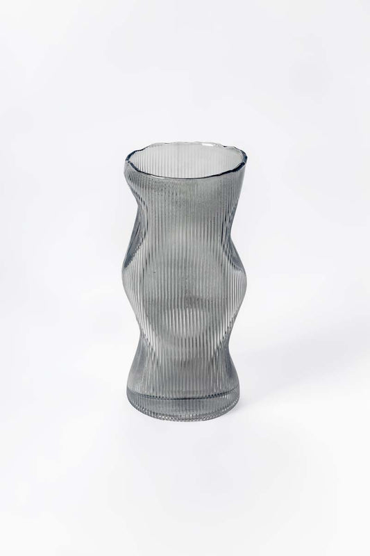 Organic Striped Grey Glass Vase