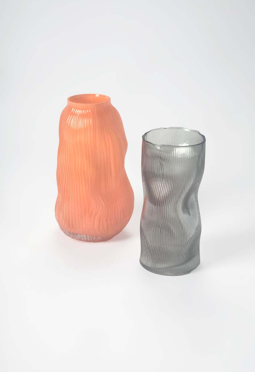 Organic Striped Grey Glass Vase