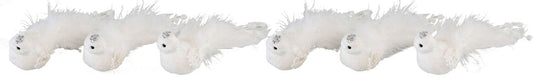 White Feathered Clip-on Bird Ornaments, Set of 6